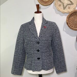 Dalia Tweed Blazer Jacket Black & White Tailored Size 6